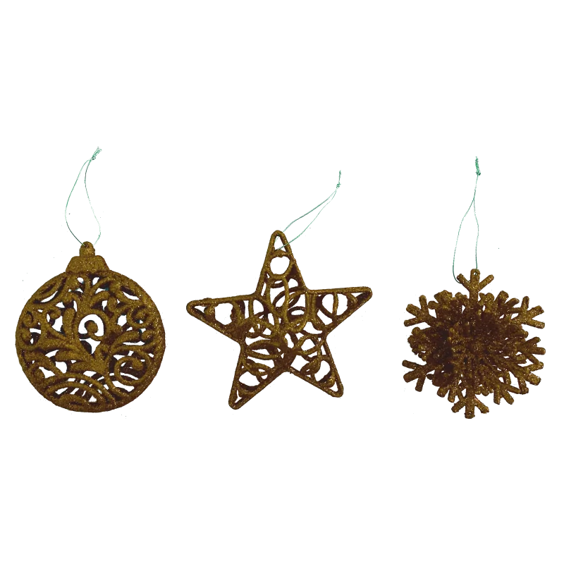 SET ADDOBBO 3D GLITTER ORO 10-12CM, MOD. ASS.