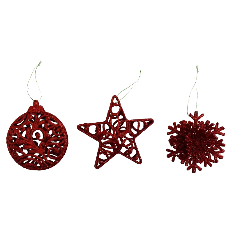 ADDOBBO 3D GLITTER ROSSO 10-12CM, MOD. ASS.