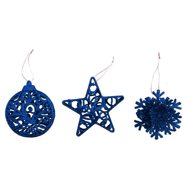 ADDOBBO 3D GLITTER BLU 10-12CM, MOD. ASS.