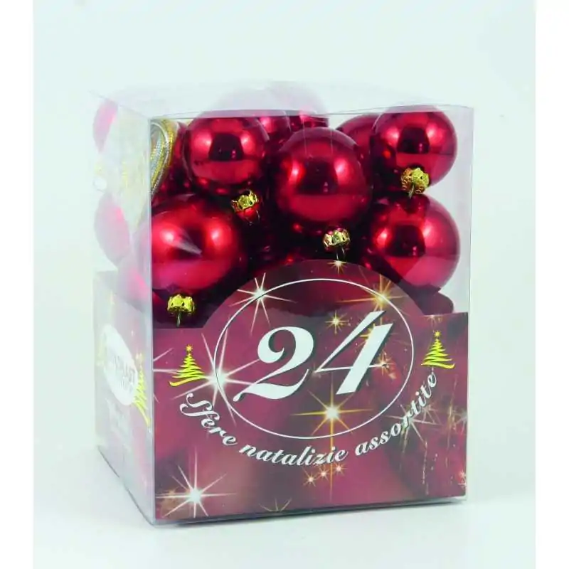 24 SFERE PLASTICA ASS. ROSSE IN SCAT. ACETATO: 4 DIAM.70, 4 DIAM.60, 8 DIAM.50, 8 DIAM.40 24 SFERE PLASTICA ASS. ROSSE IN SCAT. ACETATO: 4 DIAM.70, 4 DIAM.60, 8 DIAM.50, 8 DIAM.40