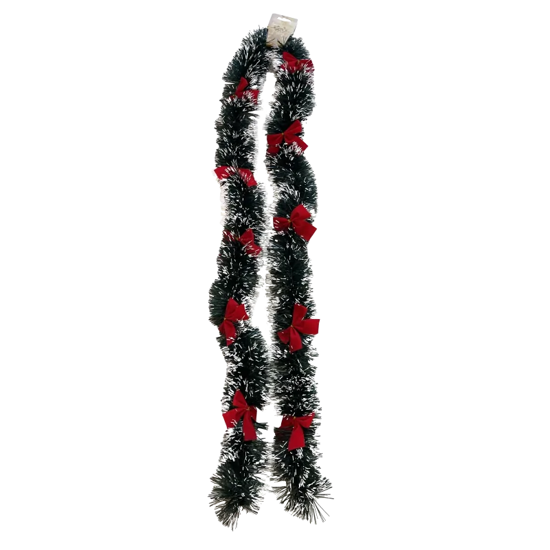 FILO INZEPPATO VERDE CON PUNTE IMBIANCATE E FIOCCHI ROSSI D. 100 MM, LUNGH. 2 M