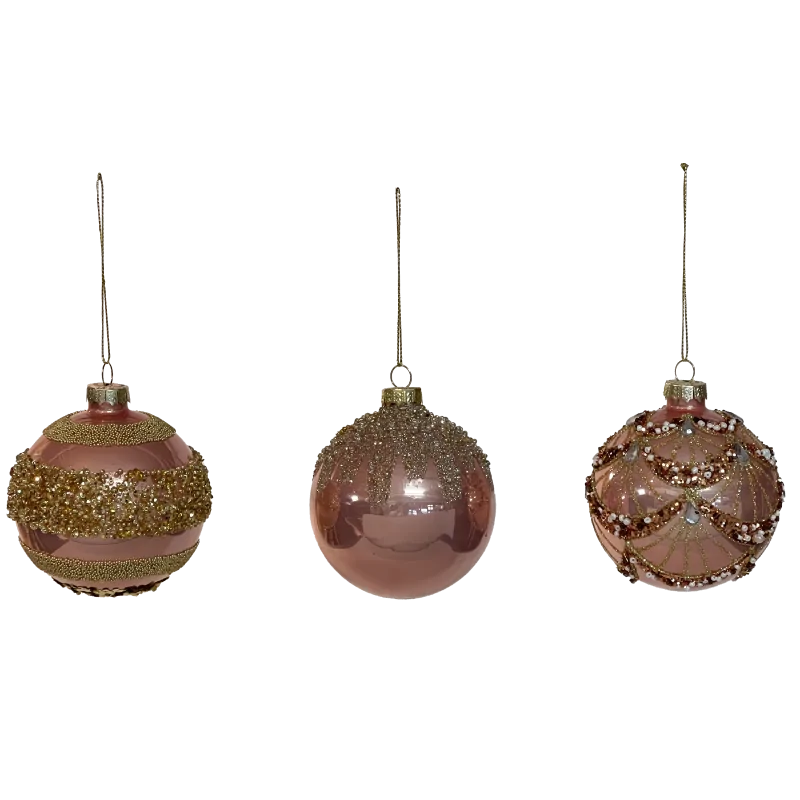 SET 12 SFERE NATALE VETRO CARDINAL 80MM SOFT ROSE, MOD. ASS.