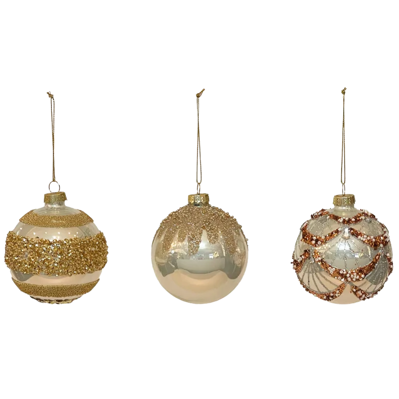 SET 12 SFERE NATALE VETRO CARDINAL 80MM SILVER, MOD. ASS.