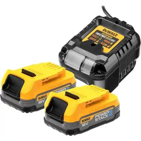 Kit Dewalt 2 Batteries Compactes Powerstack XR 18V ​​+ Chargeur de Batterie