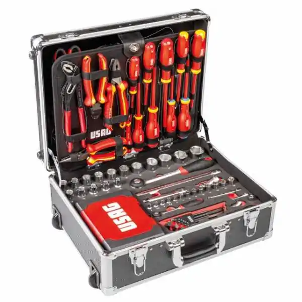 Valise trolley Usag avec assortiment pour l'électrotechnique (181 pièces)