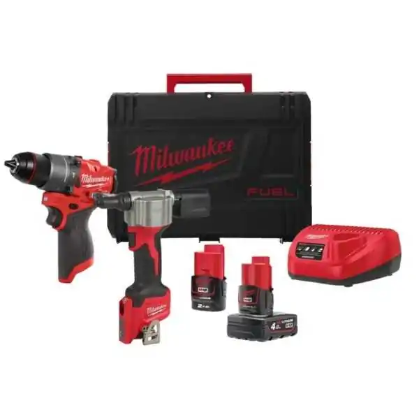 Milwaukee Kit M12™ Trapano Con Percussione + Rivettatrice Compatta (12V)
