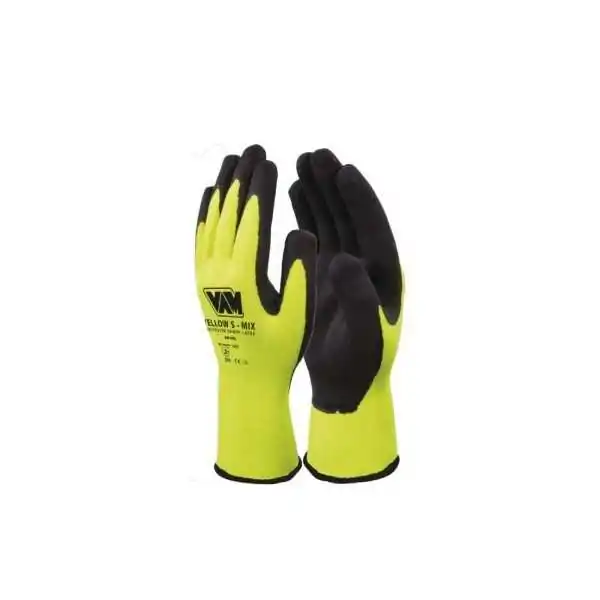 Gants de travail mixtes jaunes enduits de latex sablé