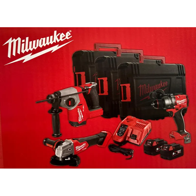 Milwaukee KIT 18V Trapano Con Percussione + Smerigliatrice+ Tassellatore Compatto